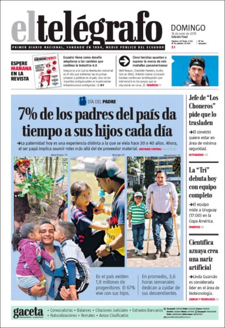 Portada de El Telégrafo (&Eacute;quateur)