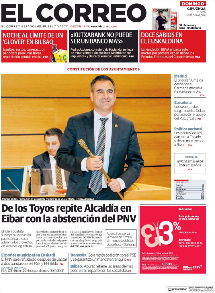 Portada de El Correo - Guipuzcoa (España)