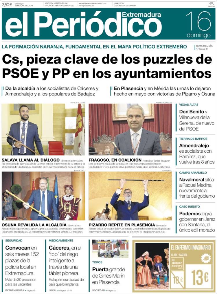 Portada de El Periódico de Extremadura (España)