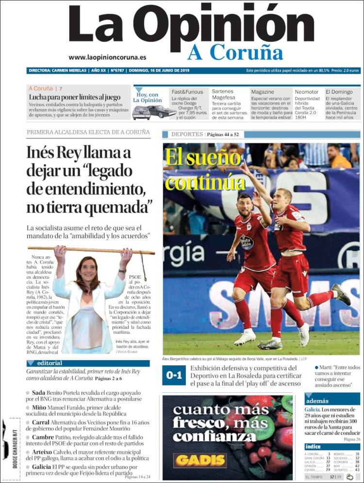 Portada de La Opinión de A Coruña (España)