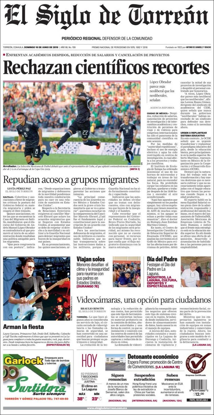 Portada de El Siglo de Torreon (Mexique)