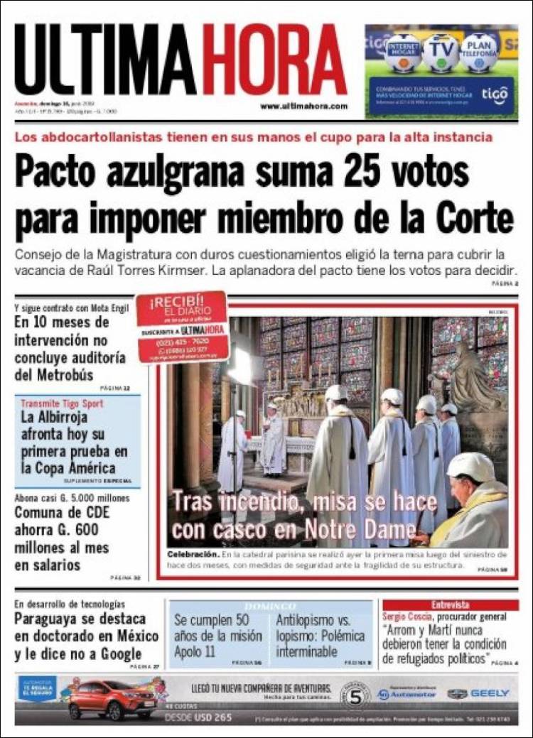 Portada de Última Hora (Paraguay)