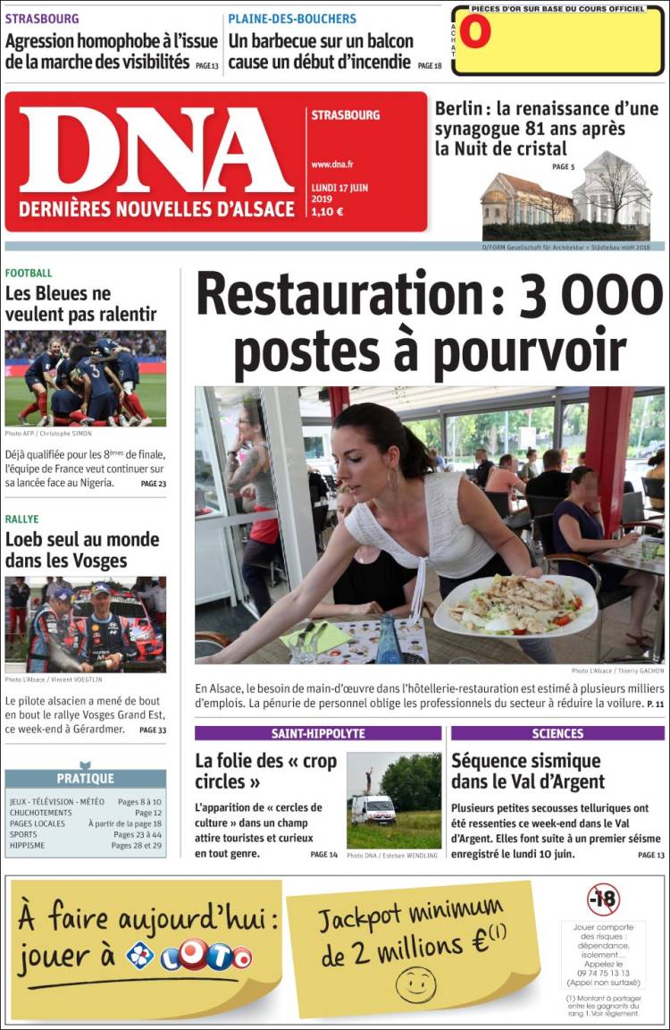 Portada de Les Dernières Nouvelles d'Alsace (France)