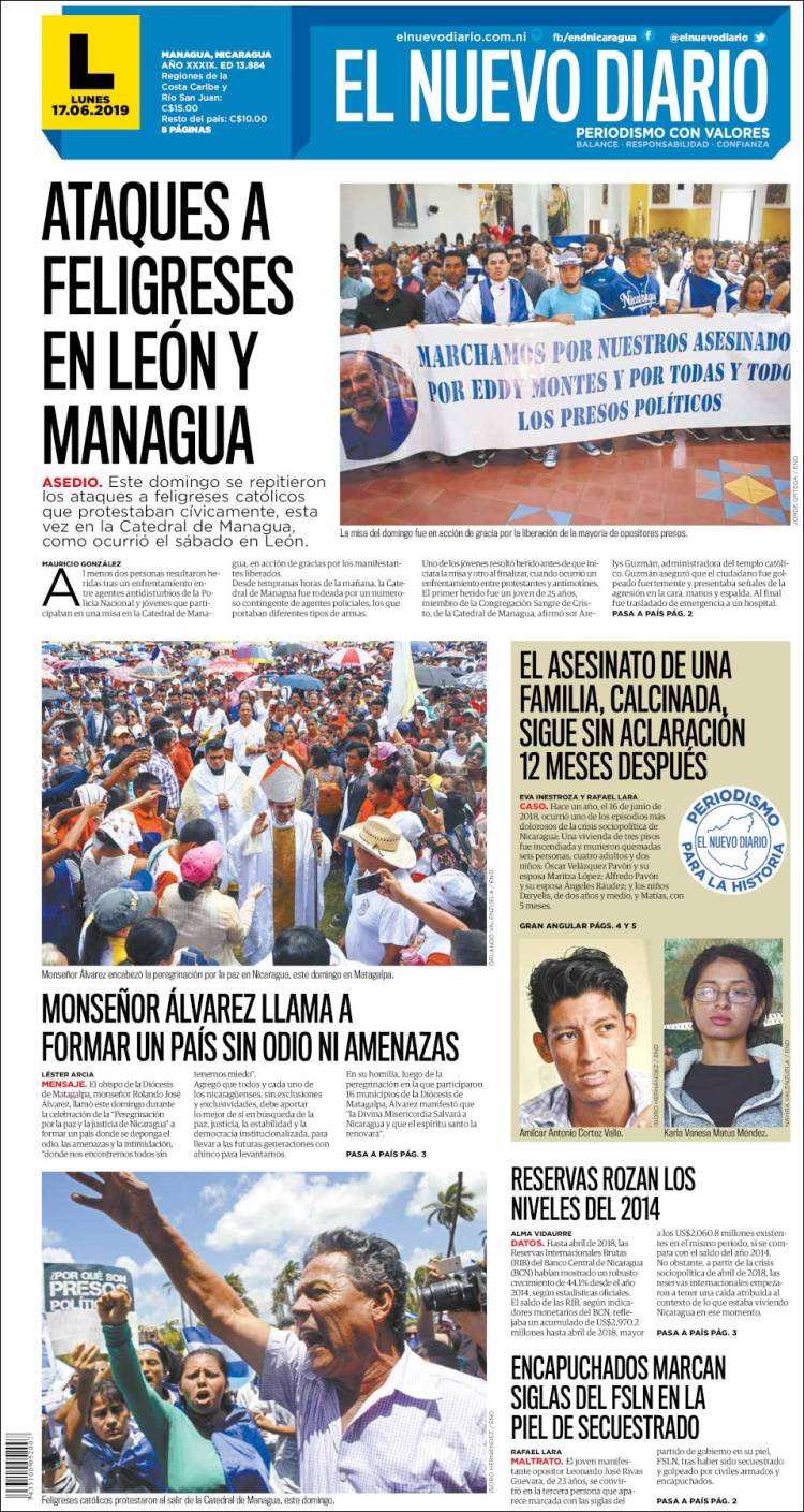 Portada de El Nuevo Diario (Nicaragua)