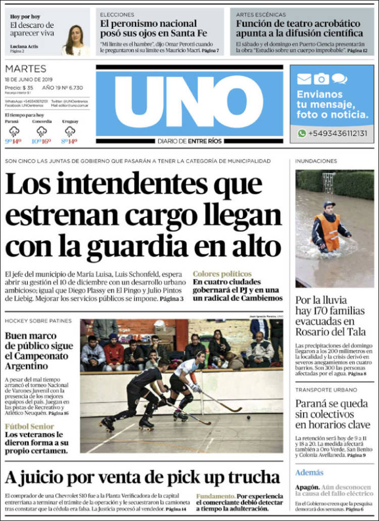 Portada de Diario Uno de Entre Ríos (Argentina)