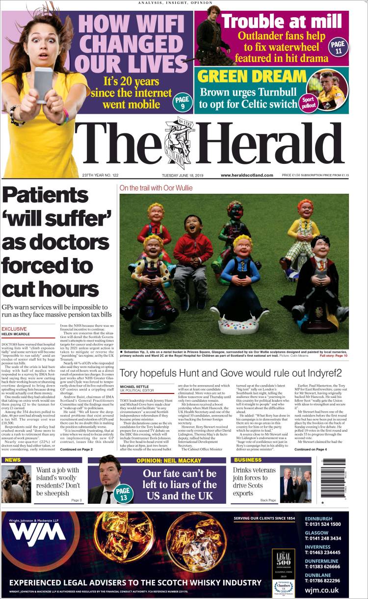 Portada de The Herald (Reino Unido)