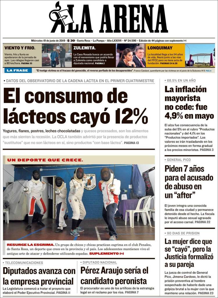 Portada de Diario La Arena (Argentina)