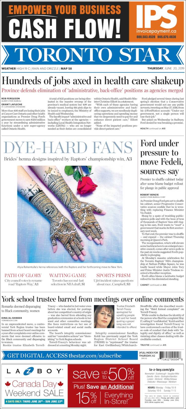 Portada de The Toronto Star (Canada)