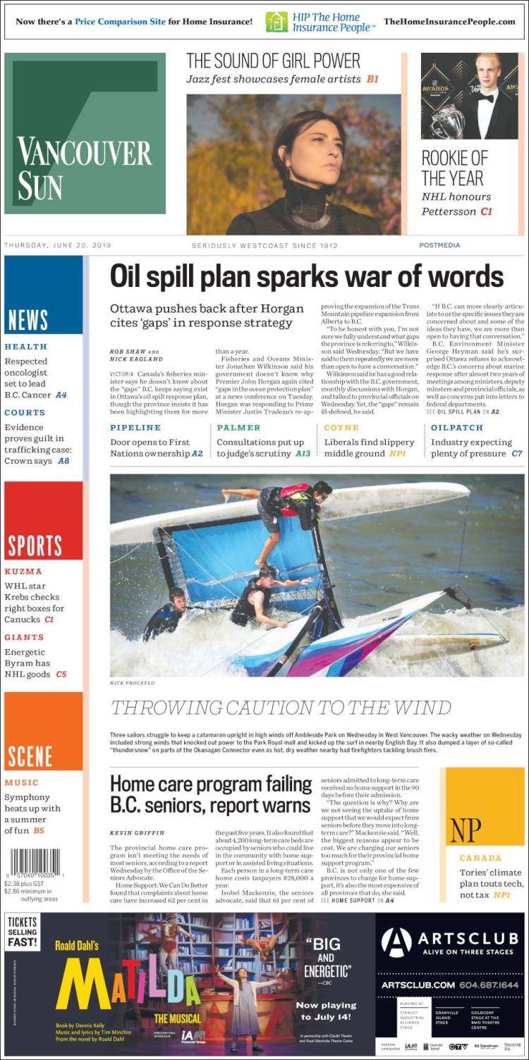 Portada de The Vancouver Sun (Canadá)