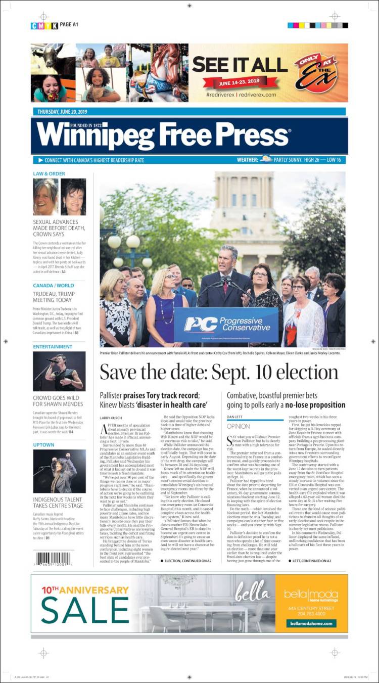 Portada de Winnipeg Free Press (Canada)