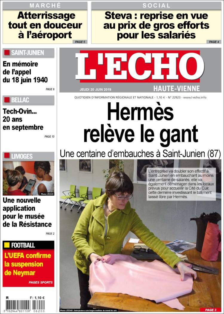 Portada de L'Echo de la Haute-Vienne (France)