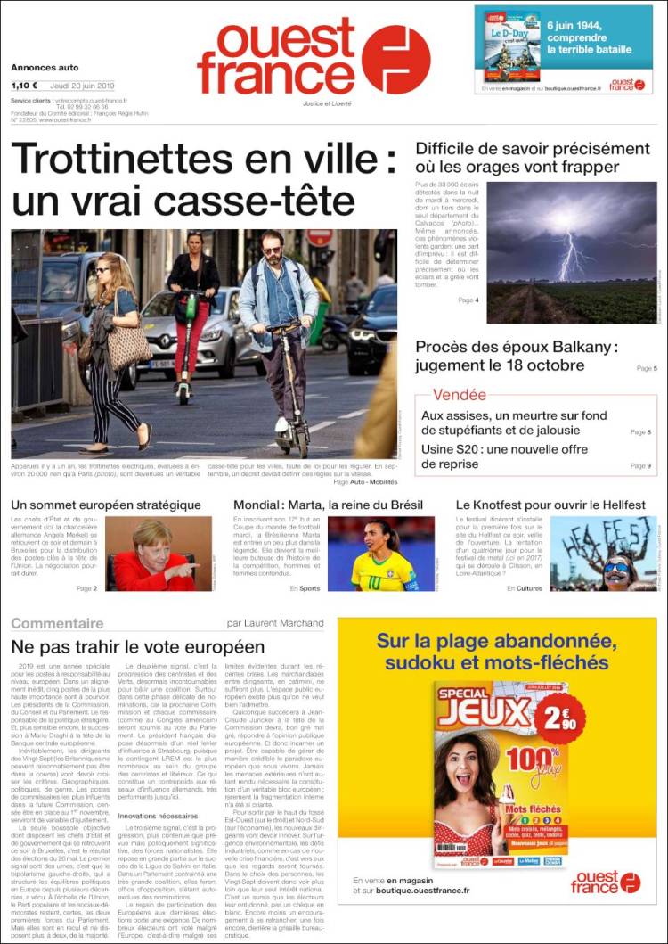 Portada de Ouest France (France)