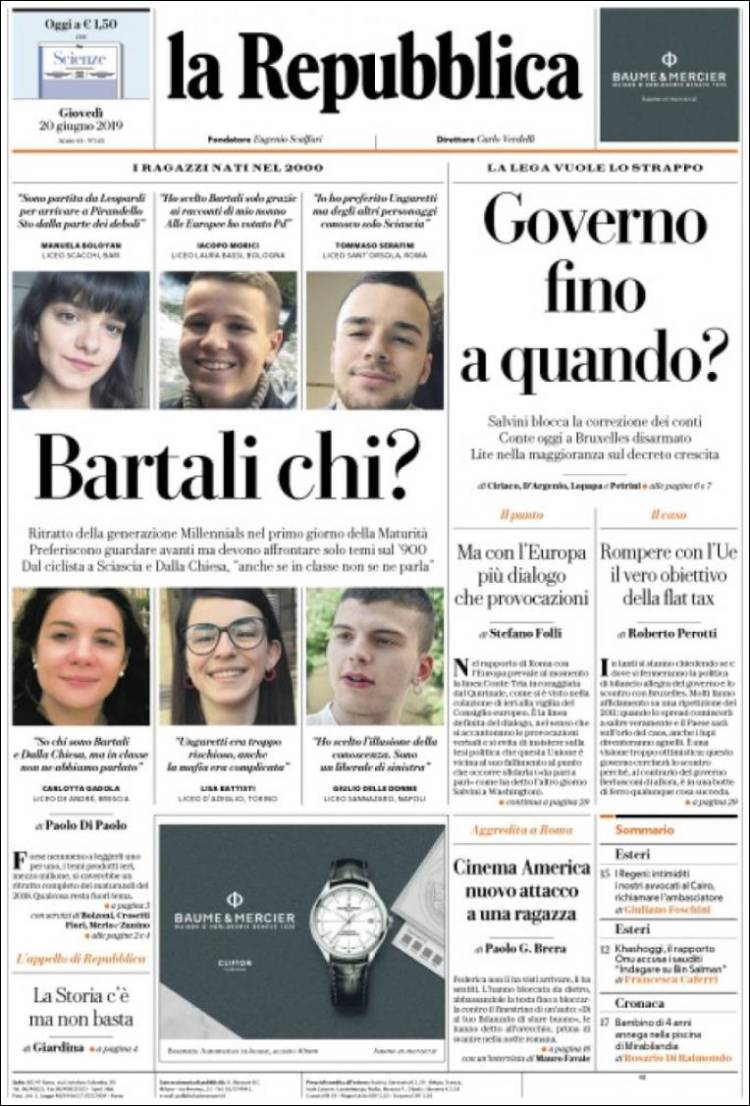 Portada de La Repubblica (Italie)