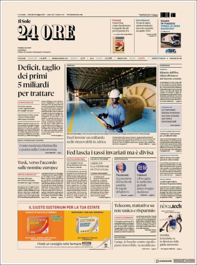 Portada de Il Sole 24 ORE (Italie)