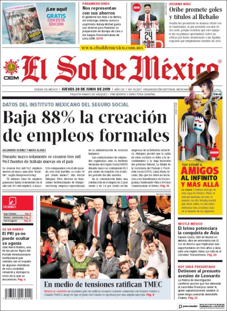 Portada de El Sol de México (México)