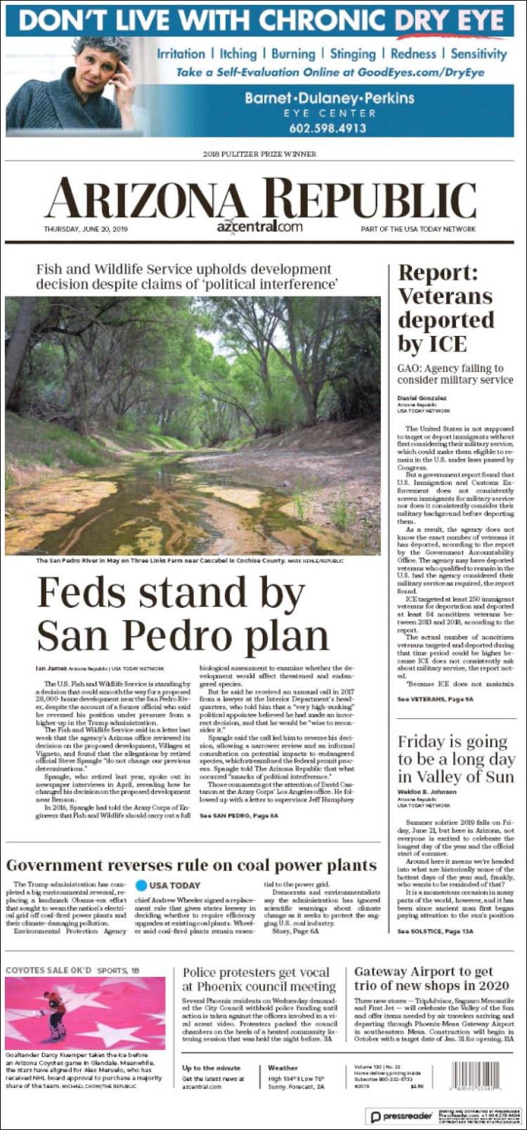 Portada de Arizona Republic News (USA)