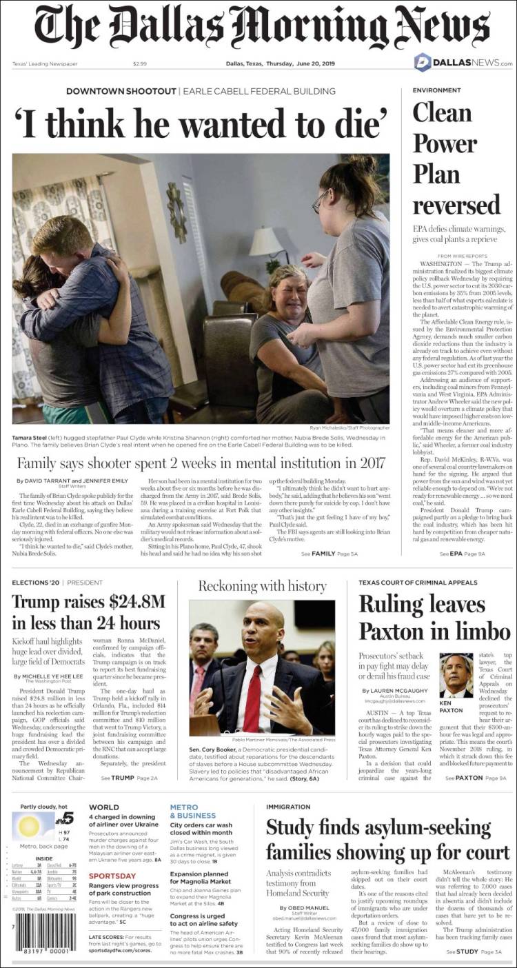 Portada de Dallas Morning News (États-Unis)