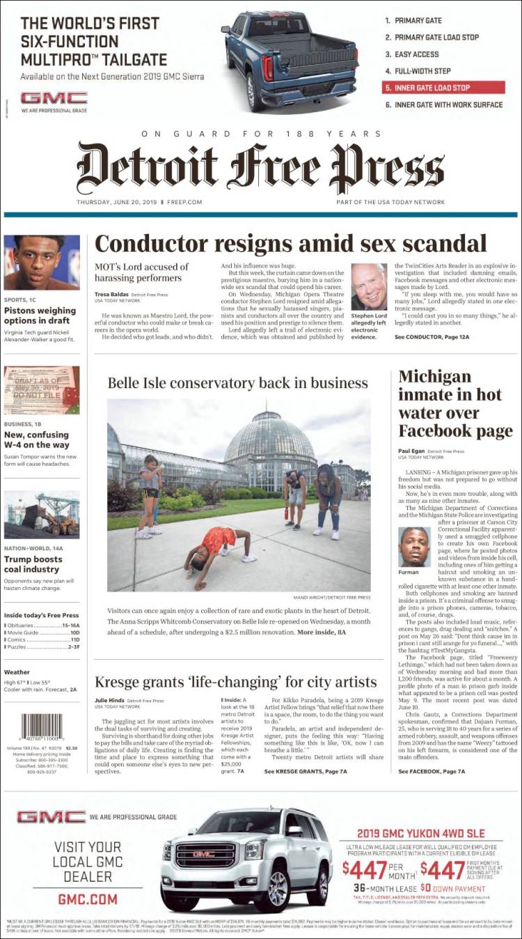 Portada de Detroit Free Press (USA)