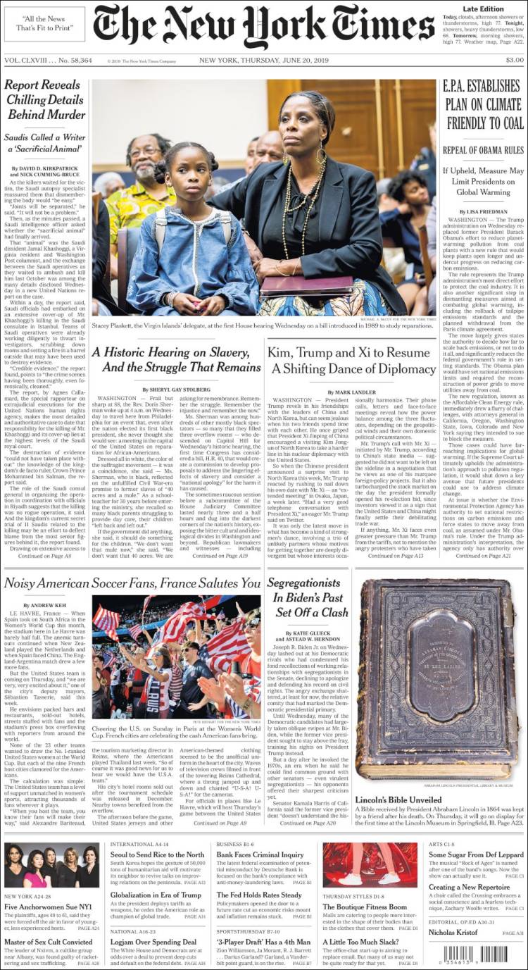 Portada de New York Times (États-Unis)