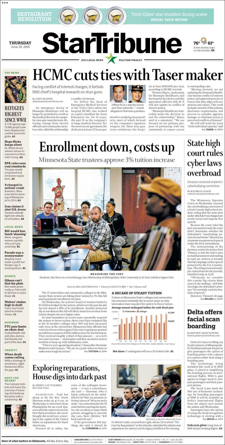 Portada de Star Tribune (USA)