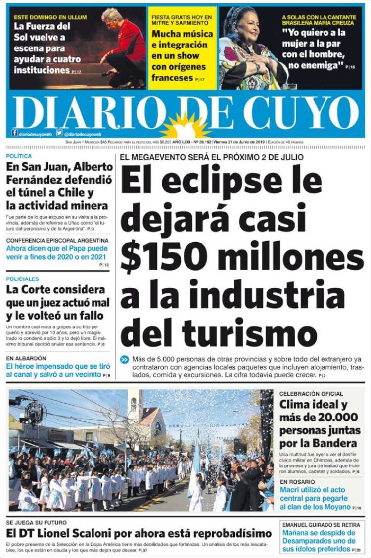 Portada de Diario de Cuyo (Argentina)