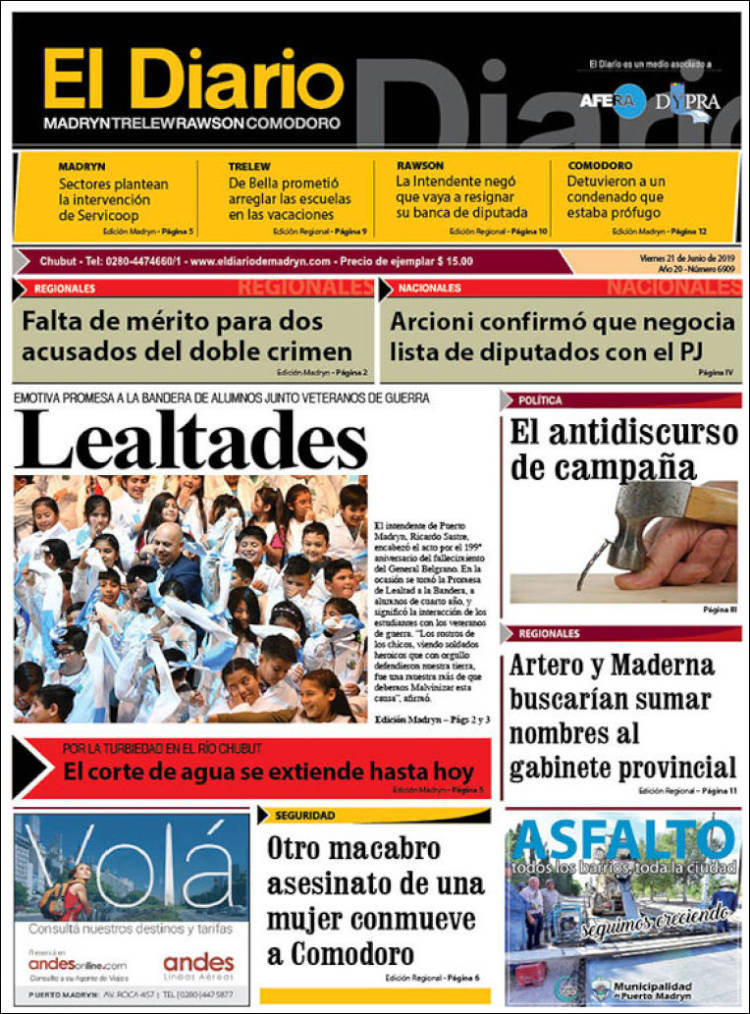 Portada de El Diario de Madryn (Argentina)