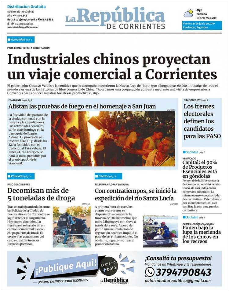 Portada de La República de Corrientes (Argentina)