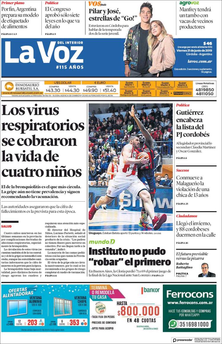 Portada de La Voz del Interior (Argentina)