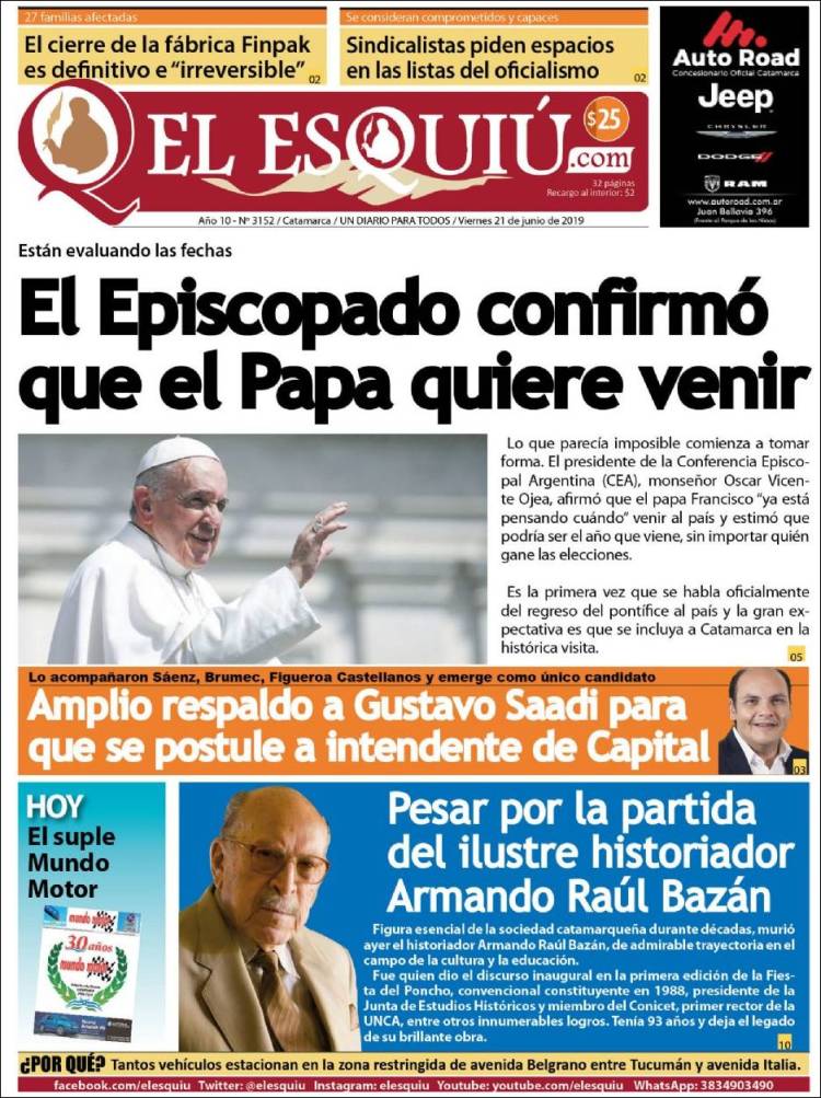 Portada de El Esquiu (Argentina)