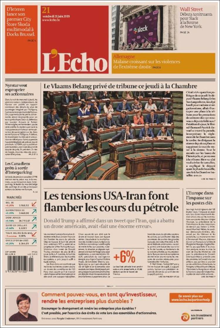 Portada de L'Echo (Belgium)