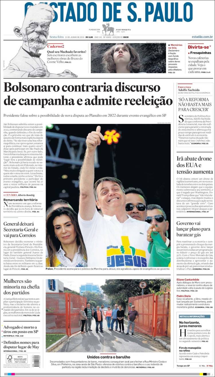 Portada de O Estado de São Paulo (Brasil)