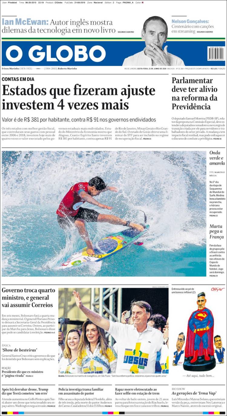 Portada de O Globo (Brasil)