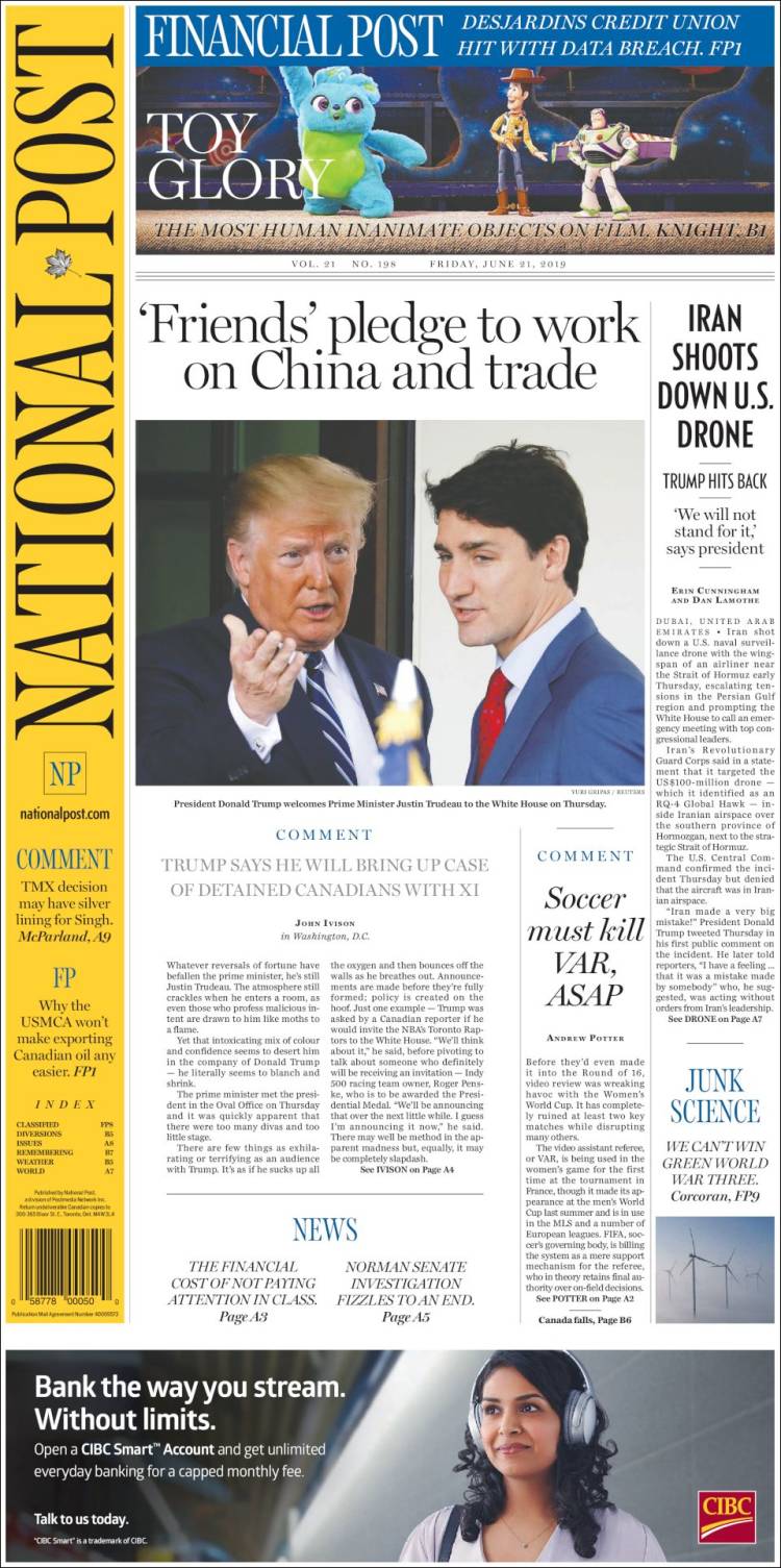 Portada de The National Post (Canada)