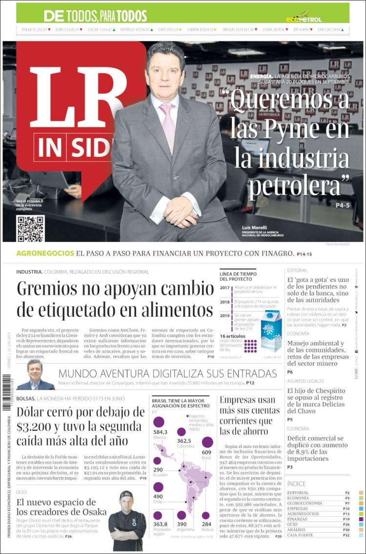 Portada de La Republica (Colombia)