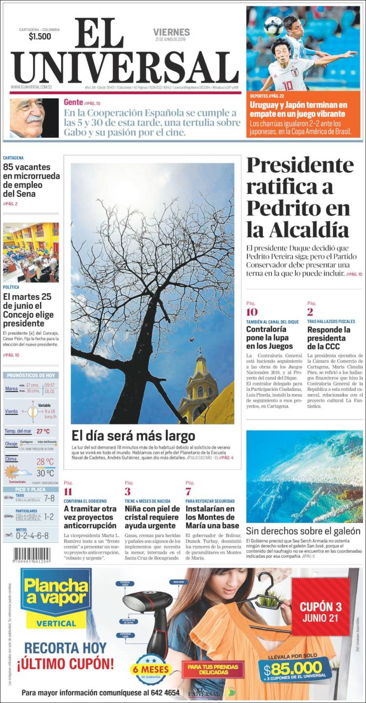 Portada de El Universal (Colombia)