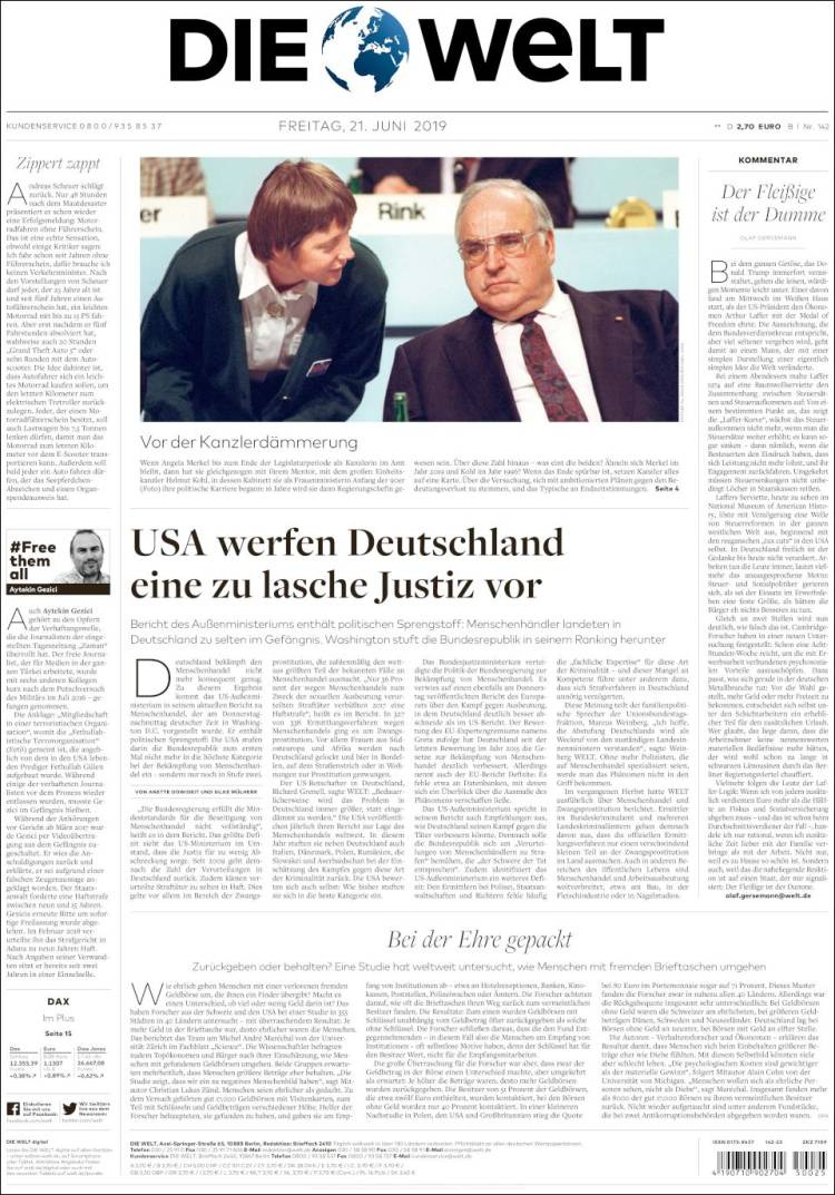 Portada de Die Welt (Germany)