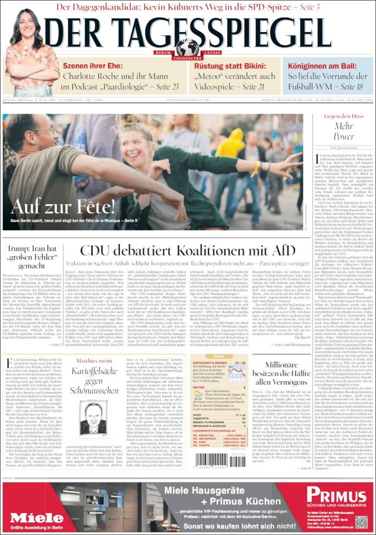 Portada de Der Tagesspiegel (Germany)