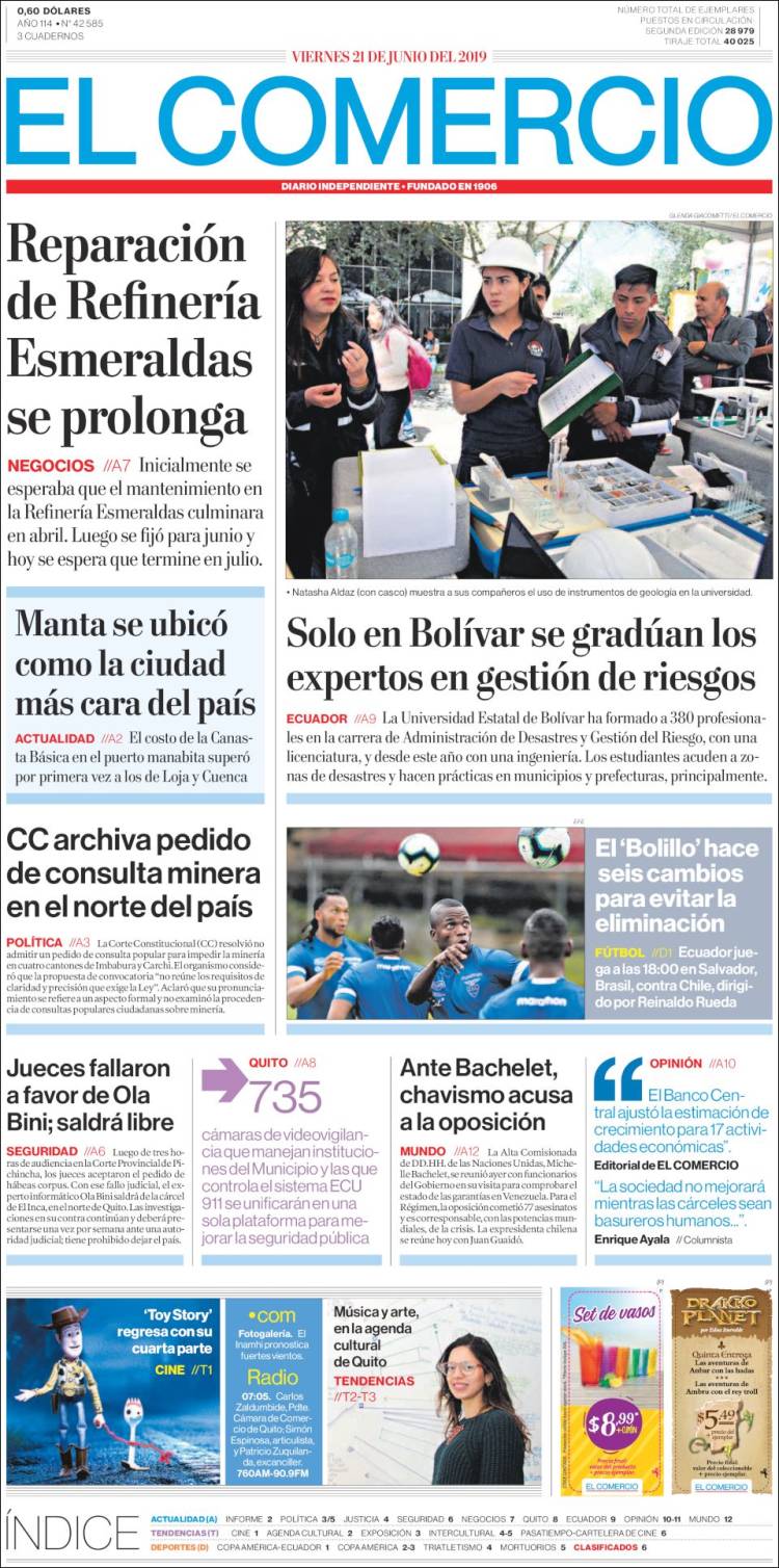 Portada de El Comercio (Ecuador)