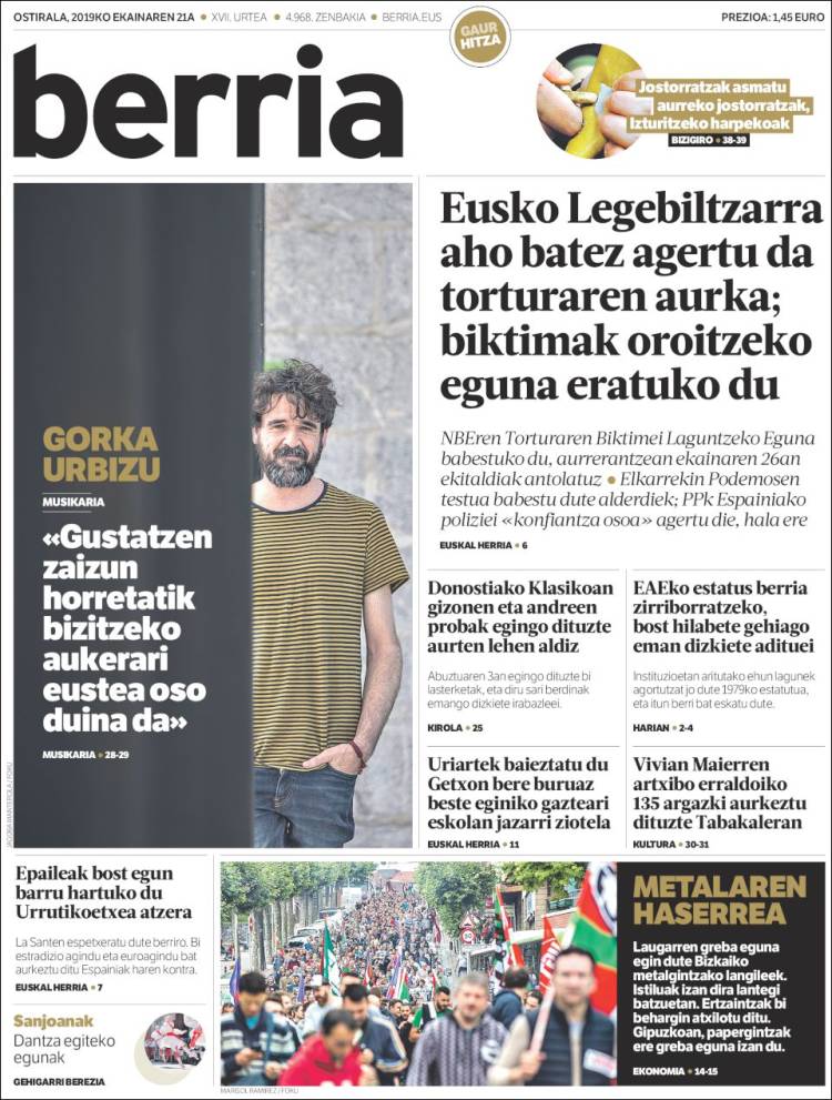 Portada de Berria (España)