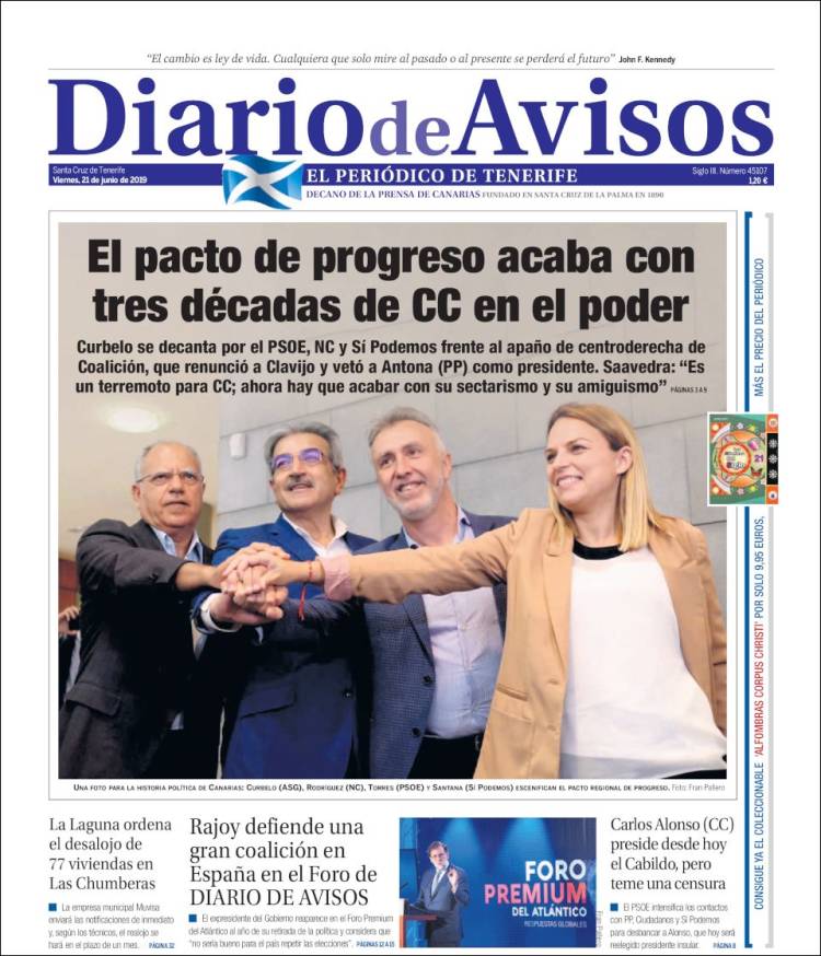 Portada de Diarios de Avisos (España)