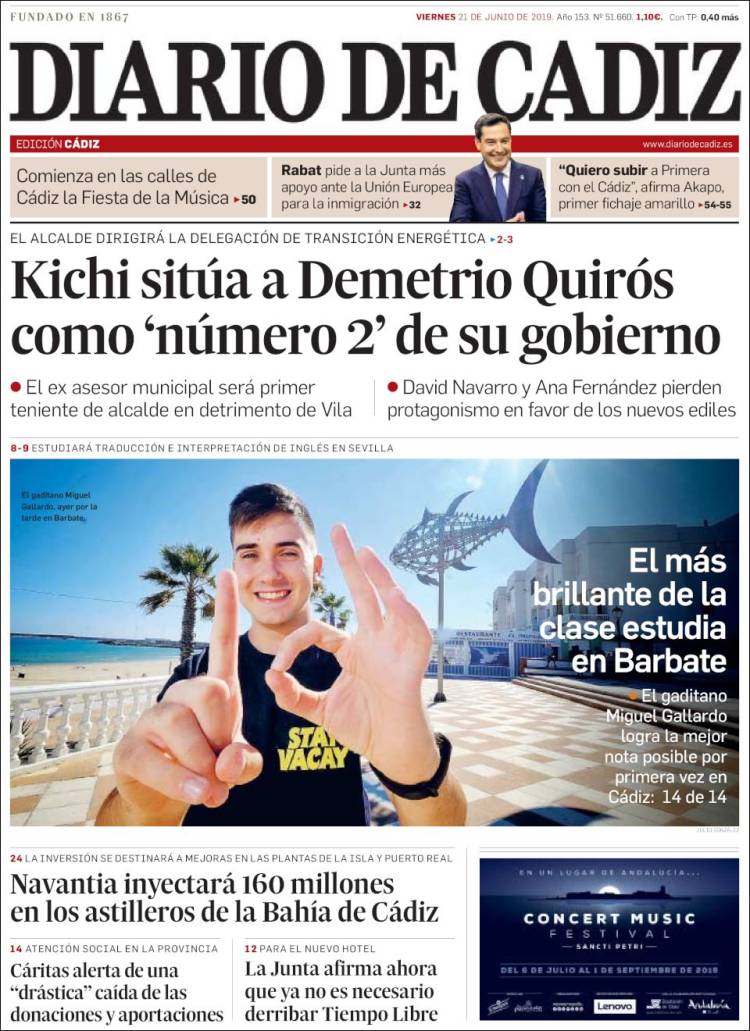 Portada de Diario de Cádiz (España)