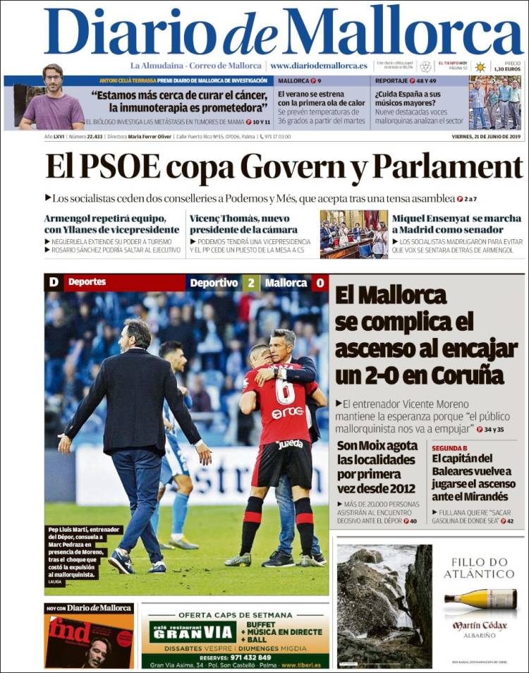 Portada de Diario de Mallorca (España)