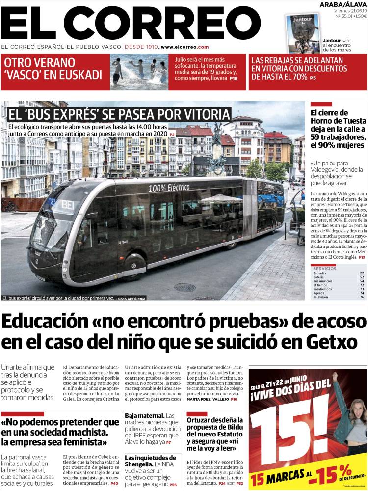 Portada de El Correo - Álava (España)