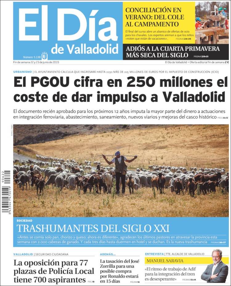 Portada de El Día de Valladolid (España)