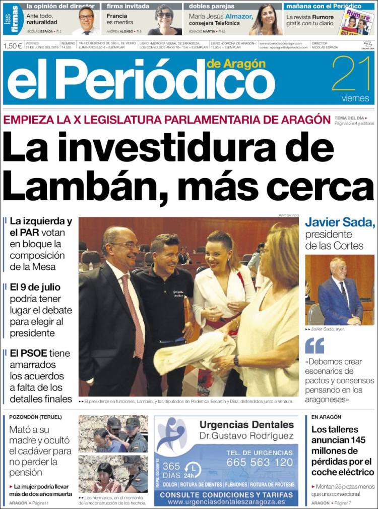 Portada de El Periódico de Aragón (España)