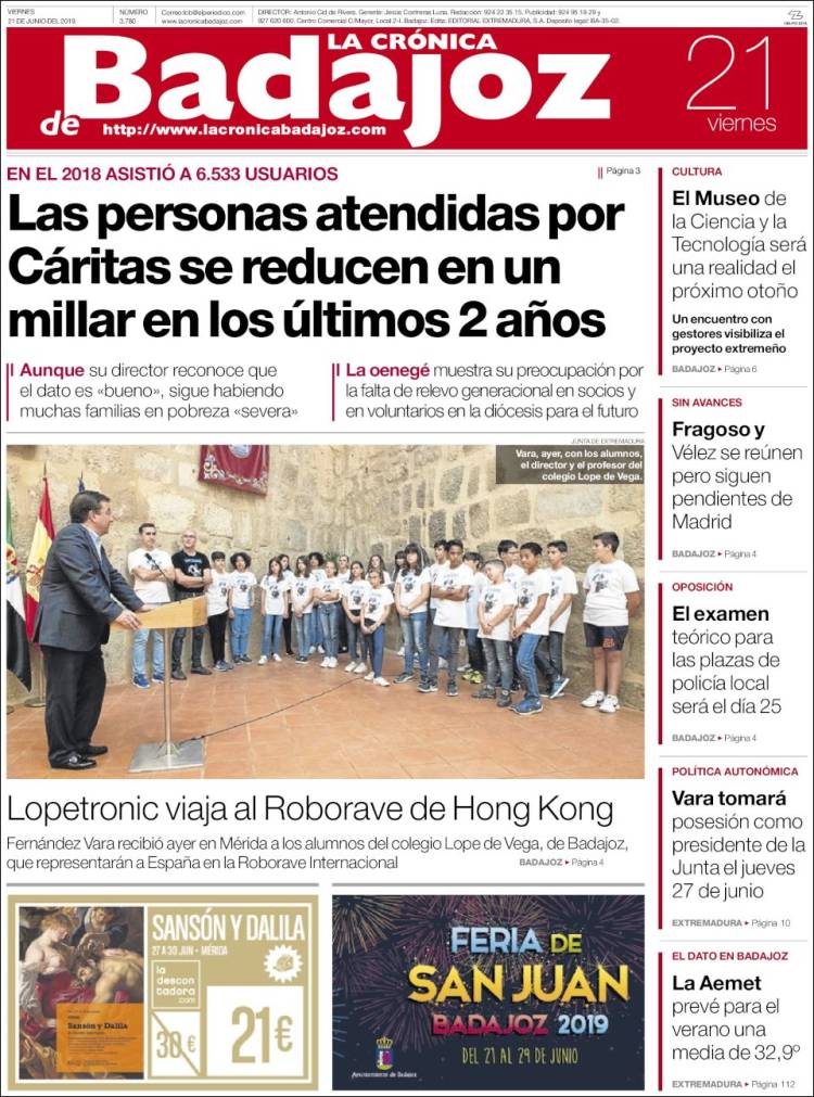 Portada de El Periódico de Extremadura (España)