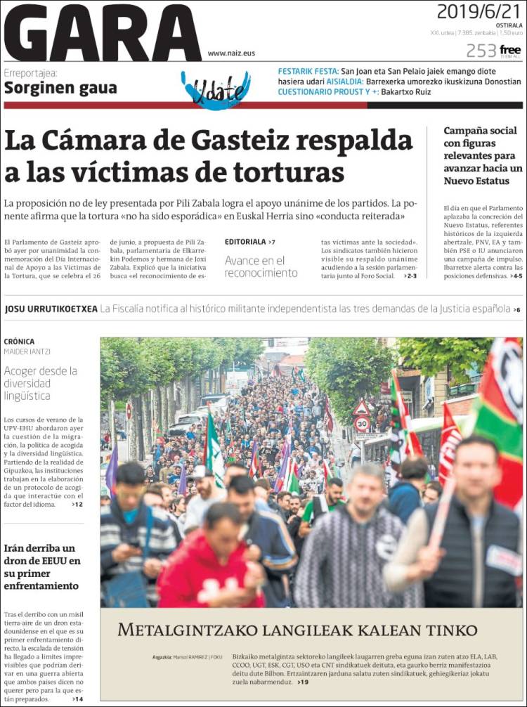 Portada de Gara (España)