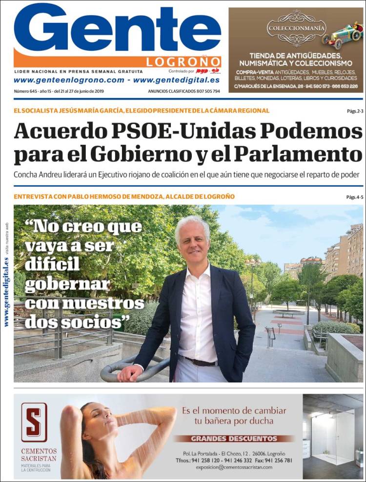 Portada de Gente en Logroño (España)