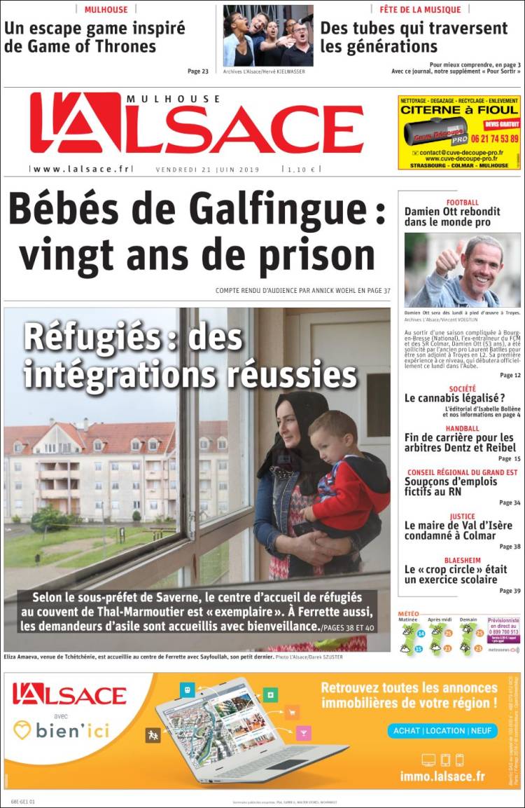 Portada de Journal L'Alsace (Francia)