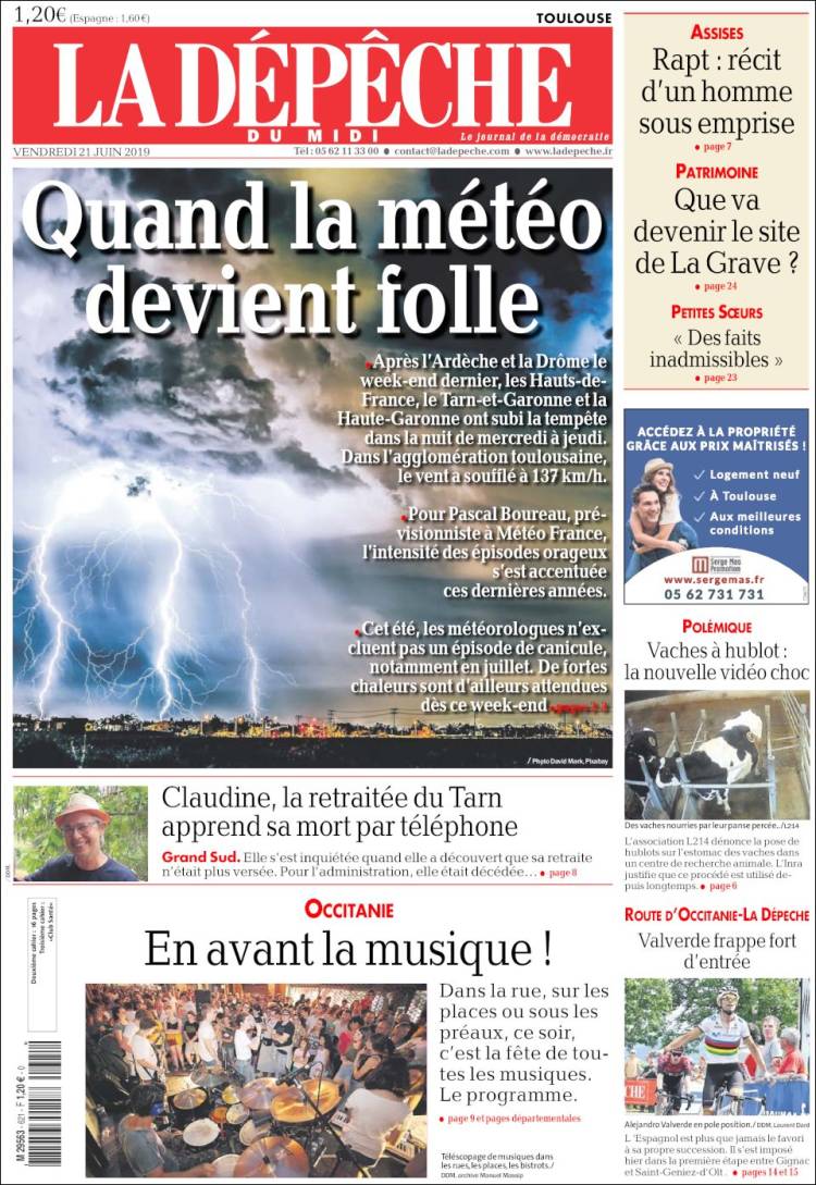 Portada de La Dépêche du Midi (Francia)